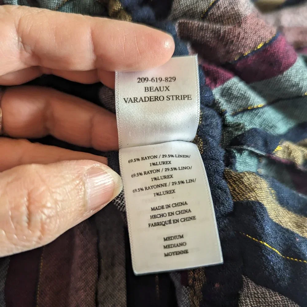 Rails Beaux Varadero Stripe Linen Blend Long Sleeve Blouse Medium - Picture 15 of 16